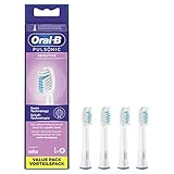 Oral-B Pulsonic Sensitive Aufsteckbürsten für Schallzahnbürsten, 4 Stück, Zahnbürstenaufsatz für Oral-B Schallzahnbürste