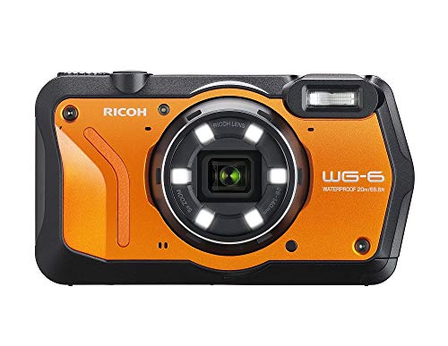 RICOH WG-6 Orange Wasserdichte Kamera Hochauflösende Bilder mit 20 MP 3-Zoll-LCD Wasserdicht bis 20 m Stoßfest bis Fallhöhe von 2,1 m Unterwassermodus Ring mit 6-LEDs für Makroaufnahmen
