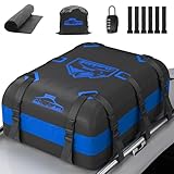 Rymopuey Dachbox Faltbar 20 Cubic/566 L, 700D Wasserdicht Dachbox Auto, Dachbox mit Anti-Rutsch-Matte und 10 Schwerlastgurten, Faltbare Weich Dachtasche Auto für Autos mit/ohne Gepäckträger(Blau)