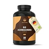Bio Ashwagandha - 360 Kapseln (BIG PACK) - Hochdosierte 2600mg pro Tag (90 Tage) - 650mg pro Kapsel - indische Bio Schlafbeere - Vegan, Laborgeprüft, Deutsche Produktion - TRUE NATURE