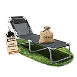 BigDean Premium Sonnenliege klappbar mit Kopfkissen extra hoch dunkelgrau 150 kg belastbar - hochwertige Gartenliege für Balkon, Garten & Strand
