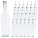 Vitrea 48 leere Glasflaschen 700ml Schraubverschluss Silber - große Flaschen zum Befüllen mit Deckel - für Saft, Getränke, Likör, Öl, Saucen - 48 Stück, PP28