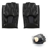 QYHON Fingerlose Lederhandschuhe für Herren und Damen, PU-Leder Halbfingerhandschuhe, Ideal zum Autofahren, Radfahren, Cosplay (z.B. Lara Croft, Kim Possible) und Outdoor-Aktivitäten