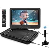 KCR Tragbarer DVD-Player, 25,7 cm (10,1 Zoll), eingebauter Fernseher DVB-T2 mit schwenkbarem LED-Bildschirm und/oder USB/HDMI/AV, wiederaufladbarer Akku und Dual-Stereo-Lautsprecher, kleiner Fernseher