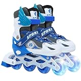 Rollschuhe Kinder Rollschuhe Verstellbar Rollschuhe Damen,LED Rollschuhe und 3 Größen verstellbar,Rollschuhe für Mädchen,Jungen und Anfängerm,Blau