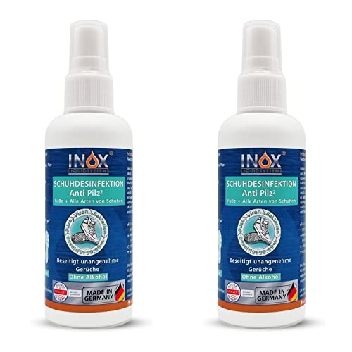 INOX® Schuhdesinfektion Anti Pilz, 2 x 100ml - Desinfektions-Spay mit Langzeitwirkung gegen Fußpilz, Nagelpilz, unangenehme Gerüche & Bakterien