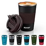 Tlater Kaffeebecher to go, 380ml Thermobecher- Isolierbecher mit Auslaufsicher Deckel, Vakuum Doppelwandig Reisebecher, Edelstahl Travel Mug für Kaffee und Tee, Heiß und Kalt Halten (schwarz)