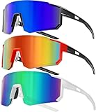 Esshogo 3 Stück Sport Sonnenbrille, Polarisiert Fahrradbrille, UV400 Sportbrille, Schnelle Brille, Winddicht Sonnenbrille, Rennrad Radbrille,Anti-UV Schutz Laufbrille,Laufbrille für Outdooraktivitäten