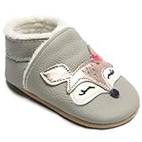 IceUnicorn Krabbelschuhe Baby Winter Krabbelschuhe Gefüttertlüsch Hausschuhe Baby Lauflernschuhe Warm Weiche Leder Babyschuhe(Plüsch Fuchs, 12-18 Monate)