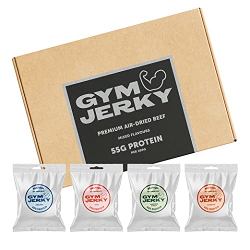 Gym Jerky Beef Jerky Mixed Flavours | 1kg - 4 Sorten | 25x40g | 55% Protein, max. 1,6g Fett pro Portion | Deutsches Premium Trockenfleisch