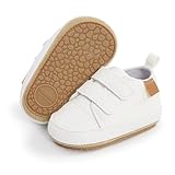 BABSMULY Baby-Schuhe für Jungen und Mädchen, rutschfeste Gummisohle, High-Top-PU-Leder, Sneaker, Kleinkind, Krippenschuhe, Neugeborene, Loafers, Flache Schuhe (Weiß, 12-18 Monate Kleinkind)