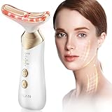 24K Gold Gesichtsmassagegerät Gegen Falten, ANLAN EMS Gua Sha Elektrisch 5 Farben Rotlichtlampe Gesicht 42±3°C Wärme Massagegerät Gesicht 4 Modi Face Massager Face Lifting Anti Aging Gerät, 1200 mAh