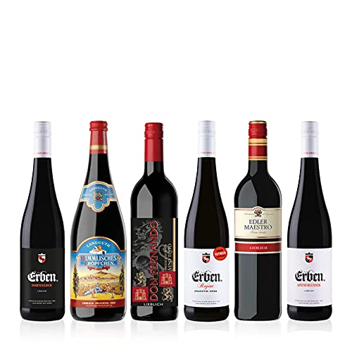 Liebliches Rotwein Probierpaket (5 x 0.75 l, 1 x 1l) 6 Flaschen verschiedene Rotweine für Ihre Weinprobe, Ideales Wein Geschenk Set