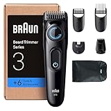 Braun Barttrimmer Series 3, +6 Styling Zubehörteile, ultrascharfe Klinge, 50 Min Akkulaufzeit, 40 Längeneinstellungen, BT3565, Schwarz/Blau