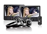 Lenco 9-Zoll Tragbarer DVD-Player MES-415 mit Doppel-Bildschirm - USB und SD Anschluss - 12 Volt Kfz Adapter - Fernbedienung - 2 x Kopfstützenbefestigung - 2 x Kopfhörer - Schwarz