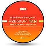 Premium Tan Solarium Bräunungsbeschleuniger LSF 0, 200 ml - Mit Bio-Arganöl, Wasserfest, Parabenfrei, Ohne Tierversuche - Solarium Creme ohne Selbstbräuner - Wirksam auch in der Sonne