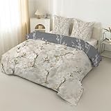 LSSLK Bettdecke 200x200cm, Wende WeißE PfirsichblüTe Steppdecke Ganzjahresdecke, Vintage-Blumen Bettdecken 4 Jahreszeiten, Weiche Bettdecke ohne Bezug Waschbar mit 2 Kissenbezüge