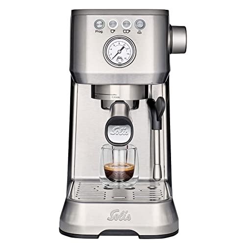 Solis Espressomaschine Barista Perfetta Plus 1170 - Siebträgermaschine - Manometer - Dampf-/Heißwasserdüse - Temperaturregler - 54 mm Siebträger - Doppelauslauf - Silber