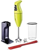 bamix Stabmixer Set EO180 CLASSIC PLUS inkl. Ständer, 1 Becher, 1 Multifunktionsmesser, 180 Watt, Made in Switzerland (Lime/Schwarz)