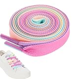 Bewudy 4 Paar Regenbogen Schnürsenkel, Elastische Schuhbänder mit Farbverlauf Bunte Schnürsenkel Mädchen Flache Schnürsenkel für Sneaker Laufschuhe Sporschuhe