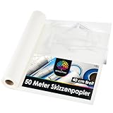 OfficeTree 50m Transparentpapier Rolle Weiß - Skizzenrolle 40cm breit 50g - Schnittmusterpapier Rolle - Pergamentpapier Rolle - Pauspapier für Schnittmuster - Architektenpapier Rolle - Pattern Paper