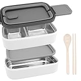 Beowanzk Lunchbox mit 3 Fächern,Brotdose Mikrowellengeeignet Edelstahl,Thermo Bento Box für Kinder und Erwachsene,Brotzeitbox Metall Auslaufsicher, BPA-frei Lunch Box Bentobox