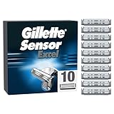Gillette Sensor Excel Rasierklingen, 10 Ersatzklingen für Nassrasierer Herren mit Doppelklinge