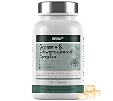 EXVital® Oregano- & Schwarzkümmelöl Komplex, 180 vegane Kapseln, 100 mg Oreganoöl & 1000 mg Schwarzkümmelöl pro Tag, 80% Carvacrol, hochdosiert & Ohne Zusätze