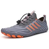 Teechodina Unisex Traillaufschuhe Herren Damen Wanderschuhe Barfußschuhe Laufschuhe Knit Sneaker Fitnessschuhe Fivefinger Zehenschuhe, Grau-B, 42