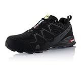 Fusskleidung® Damen Herren Wanderschuhe atmungsaktive Trail Running Trekkingschuhe Schwarz Grau EU 37