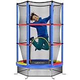 HOMCOM Kindertrampolin, Ø140 cm Trampolin für Kinder mit Sicherheitsnetz, Gartentrampolin für 3-6 Jahre Kinder, Indoor, Bunt