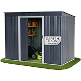 STREND PRO Metall Gartenhaus mit Unterbau, Anthrazit, 217 x 110 x 174 cm | Solide & Langlebig | Geräteschuppen mit 2 Schiebetüren | Garten gerätehause | Gartenlaube | Blechhütte | Fahrradgarage