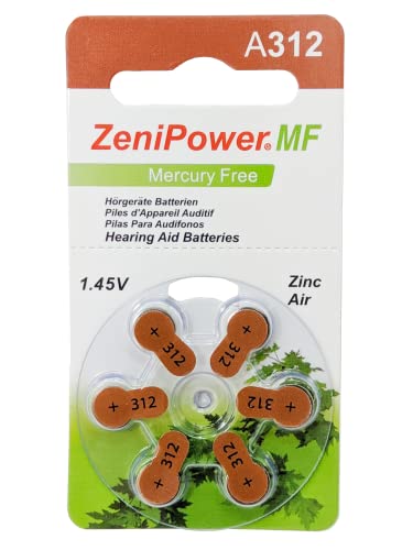 ZeniPower Hörgerätebatterien Größe 312, 50 x 6 Ziffernblätter = 300 Batterien