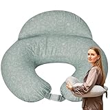 sei Design Stillkissen klein Baby- Stillhörnchen mit abnehmbaren Stillkissenbezug aus 100% Baumwolle - Stillmond - Stillkissen Mond Lagerungskissen, Baby Erstausstattung (niedliche Kätzchen Mint)