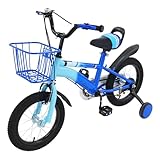 ACROSSPART 14 Zoll Kinderfahrrad, Fahrrad Kinder mit Stützräder und Korb, Kinderfahrrad ab 3 Jahre, Höhenverstellbares Fahrrad Kinder, Kinderfahrräder mit Duales Bremssystem (Blau)