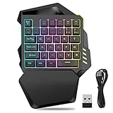 Einhand Gaming Tastatur, Kabellos, 2,4 G, Kabellos, Regenbogen Buchstaben, RGB Farblicht, Einhand Tastatur, 35 Tasten, Linke Hand Gaming Tastatur, Ergonomische Tastatur mit Mechanischem Gefühl für Spi