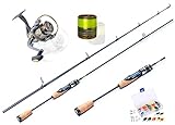 MiRoeFishing Trout Master Forellenjäger Komplettset mit Ul-Rute 2-6g 1,80m + Rolle Expert1000 inkl. monofiler Schnur Neongelb und Gummiköderset.