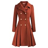 GRACE KARIN Damen einfarbig casual style Mantel Langarm Wintercoat Doppelknopf Revers Wintermantel Warm Jacke Mantel Outwear Orange Rot S CL0977A21-12