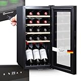 Sommertal Weinkühlschrank mit Glastür WK 50 – 15 Flaschen, 5–20C° einstellbar, abschließbar, LED-Beleuchtung, Glastür, Touchscreen, 4 Holz-Einlegeböden, leise & energiesparend, UV-Schutz Verglasung