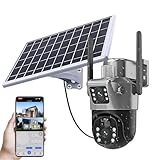 Qawner 2K Dual Überwachungskamera für den Außenbereich, kabellos, 2,4 GHz, 360 °, Solar, HD, 3 MP, PTZ, Überwachungskamera, menschliche Erkennung, PIR, bidirektionales Audio, IP66 wasserdicht,