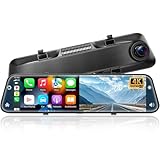 Alpinetech 12 Zoll 4K Rückfahrkamera Spiegel mit Wireless CarPlay Android Auto, Dashcam Auto Spiegel mit Einparkhilfe G-Sensor Loop-Aufnahme Bluetooth Mirror Link WDR AUX 64G SD-Karte HD Touchscreen