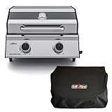 Grillfürst Camping Gasgrill G201E 50 mbar - 2-Brenner Edelstahl Balkon Gasgrill mit Sichtscheibe, Kleiner Outdoor Tisch-Gasgrill, doppelwandiger Gas Griller mit Druckregler, inkl. Haube