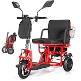 Elektromobil Klappbar,Mobilitätsroller Mit 3 Rädern,Faltbares Elektromobil für Senioren,Elektroroller mit Sitz Erwachsene,Elektrischer Rollstuhl Kommt Mit Korb Und Ladegerät (Rot)