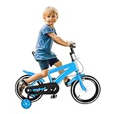 CUMELLIIR Kinderfahrrad 14 Zoll, Kinder Fahrrad mit Stützrädern und Auto-Glocke, Kinderfahrrad für Jungen Mädchen Ab 3-6 Jahre, Blau