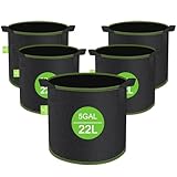 CNMTCCO Stofftöpfe, 5 Stück Pflanzsack 20L+10% = 22 L Grow Töpfe, Hochbelastbare Verdickte Stofftopf mit Griffen, Vliesstoff pflanzentopf Pflanzsack für Terrasse Balkon ＆ Garten (5 Gallonen)