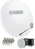 SCHWAIGER 531 SAT-Anlage Satelliten-Set Satellitenschüssel Quad LNB digital 8X F-Stecker 7mm SAT-Antenne aus Aluminium Komplettset Hellgrau 74,5 x 84,5cm