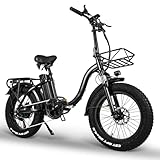 Klapprad E-Bike, E Bike Elektrofahrräder mit 48V/24Ah Samsung-Akku, Bis zu 140KM, Hinterradmotor 48V, 65N.m, Hydraulic Disc Brake, E Klapprad mit Rückspiegel & Korb, Elektrofahrräder für Herren Damen