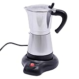 Qussse Espressokocher für 6 Tassen, 480W 300ml Elektrische Kaffeekocher mit 360° Basis Espressokanne Moka-Kanne für Haus Büros und Reisen