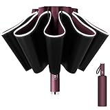 Poligono Regenschirm Sturmfest, Taschenschirm Groß für Herren und Damen, Umgekehrter Regenschirm 10 Rippen, Automatisch Auf und Zu, kompakt, Durchmesser 105 cm (Rotwein)