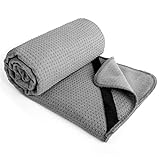 Polyte - Yoga Handtuch aus Mikrofaser mit Rutschfester Silikon Unterfläche und Elastischen Bändern, für Hot Yoga, 61 x 183 cm (Grau)